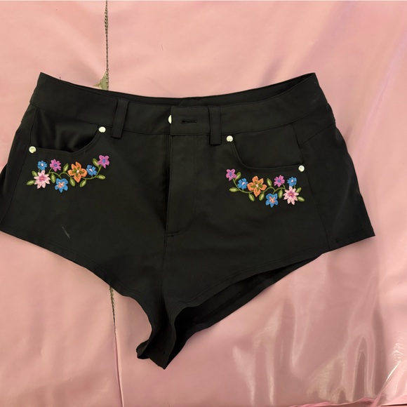 Savage X Fenty Pants - Black Floral Embroidered Savage Fenty short shorts